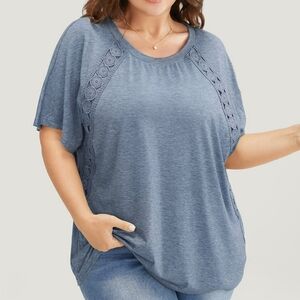 BloomChic Blue Short Sleeve Lace-Trim Tee